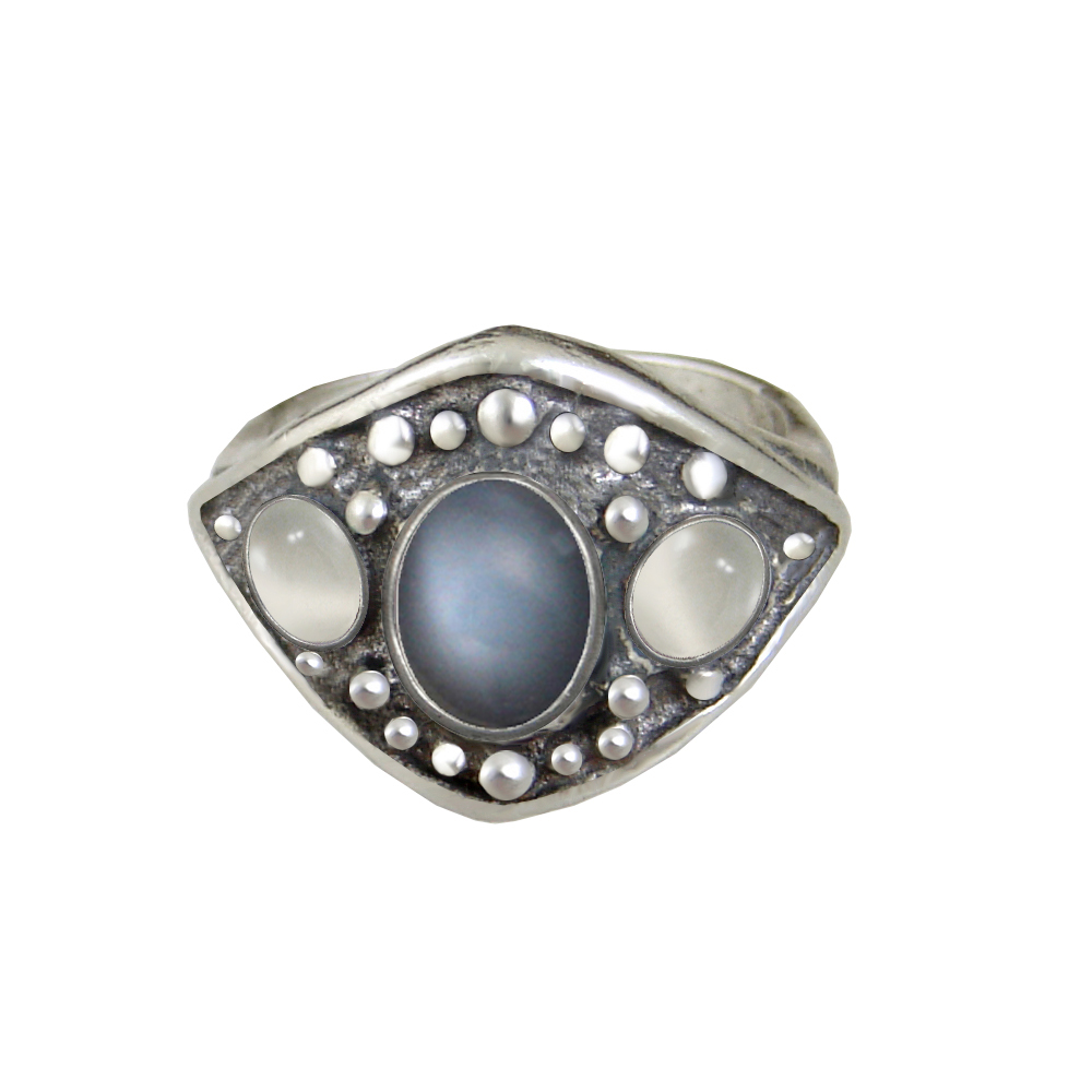 Sterling Silver Medieval Lady's Ring With Grey Moonstone And White Moonstone Size 7 Sterling Silver Medieval Lady's Ring With Grey Moonstone And White Moonstone Size 7